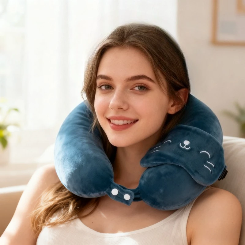[Weihnachtsgeschenk] Weiches und bequemes Nackenkissen aus Memory-Schaum mit Augenmaske – hohe Elastizität, abnehmbarer Bezug für Zuhause und Reisen