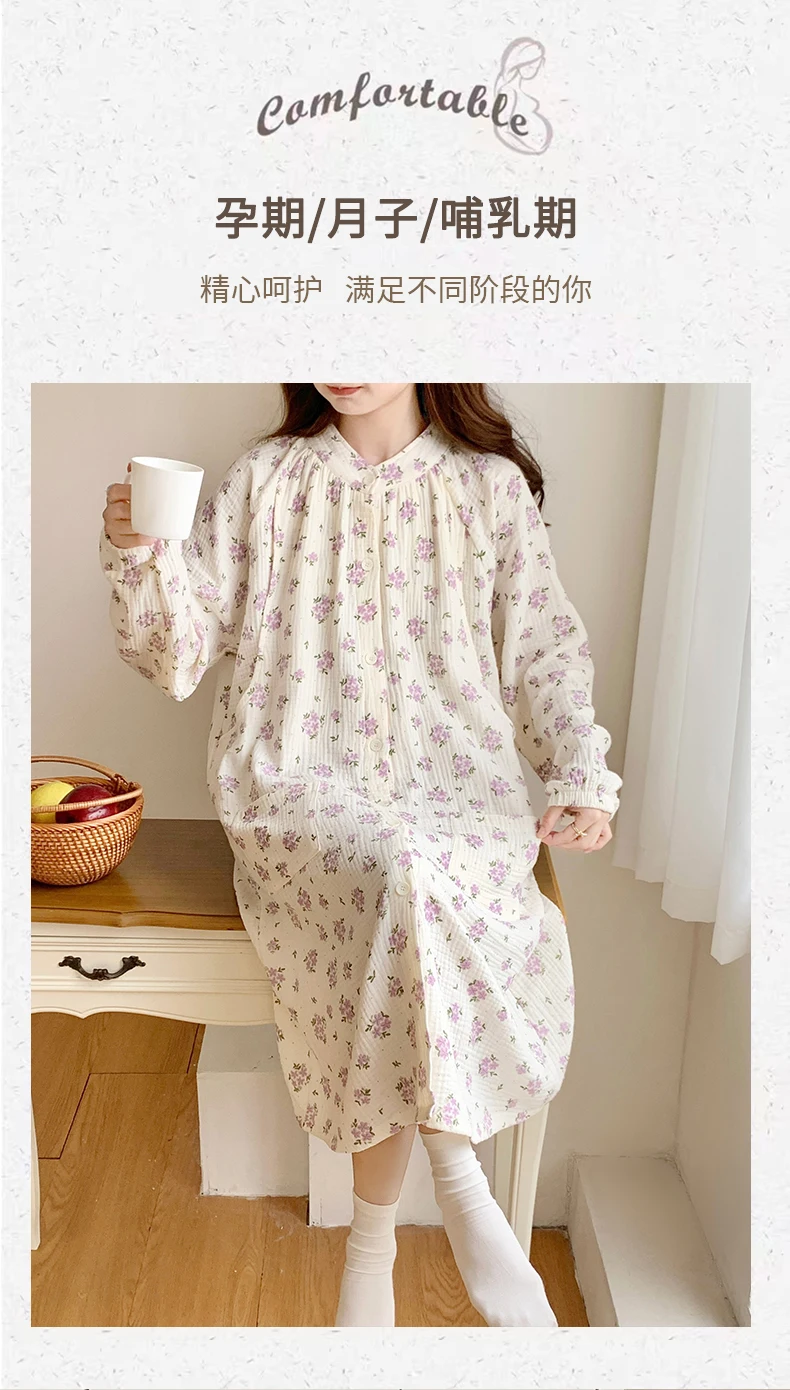 100% Cotton Double Gauze Maternity Nursing Robes Breathable Breastfeeding Sleepwear for Pregnant Women Youth Pregnancy Hospital