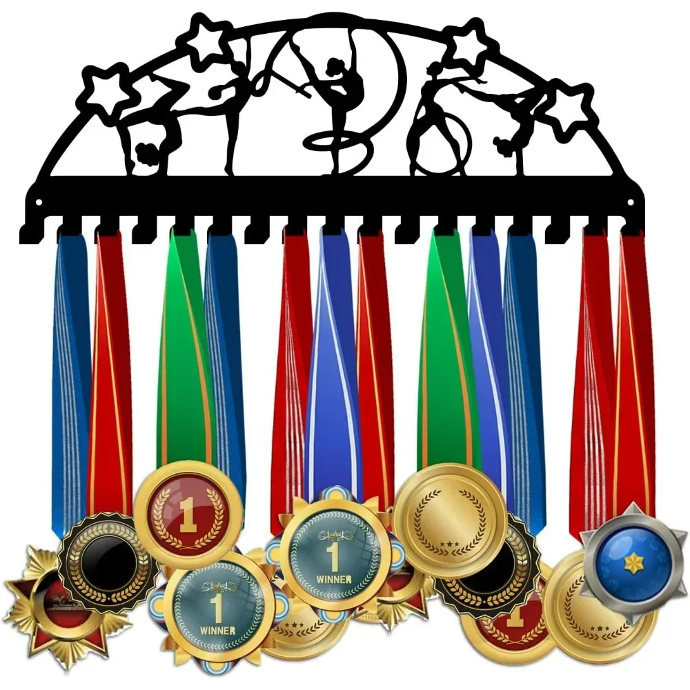 Rhythmic Gymnastics Medal Holder, Medal Display Hanger 17 Hooks Metal Medal Rack Frame Sport Awards Ribbon Holder Personalized