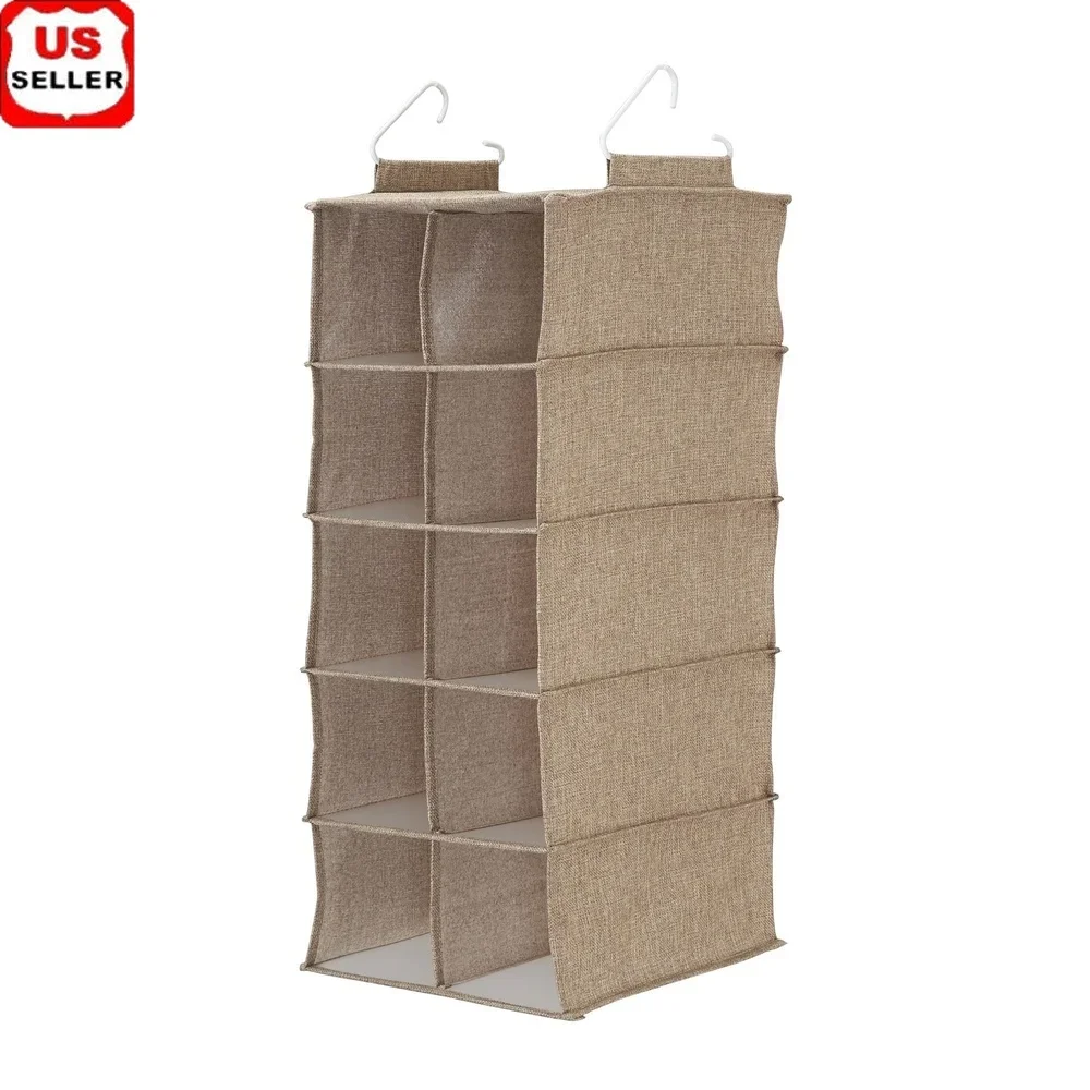 

10-Pocket Hanging Shoe Organizer Blended Canvas Storage with 2 Hooks Space-Saving Design Excellent Support Shoe Storage Solution