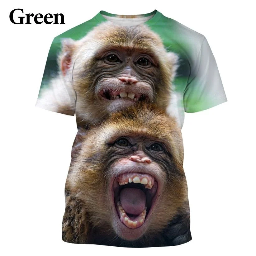 Funny Kiss Monkey lip Graphic T Shirt for Men Clothing 3D Spoof Gorilla Orangutan Print T-shirt Unisex Kid Boy Short Sleeve Tops