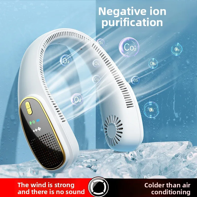 

New bladeless lazy fan negative ion USB sports charging silent portable neck charging mini