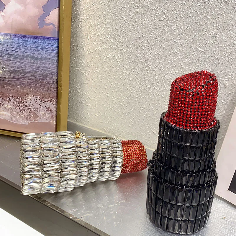 الجدة المرأة أحمر الشفاه شكل مساء حقيبة فاخرة حجر الراين ماسك من الكريستال محفظة لامعة الماس حقيبة يد لحفل الزفاف #6