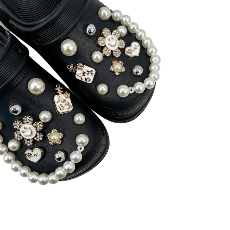 22 шт., роскошные подвески для обуви, набор аксессуаров, пряжка для обуви с отверстиями, стразы, цветок, жемчужная цепочка, сделай сам, украшения для монет для сумки Bogg