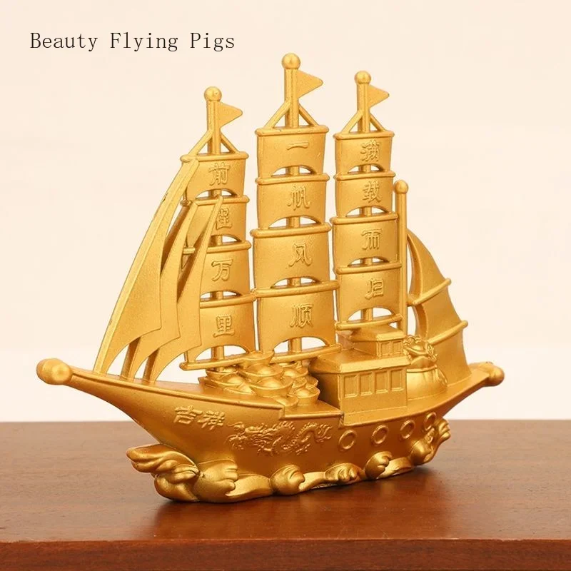 1PCS 10x7.5x2.5cm alloy smooth sailing boat ornament Double Dragon auspicious office home decoration opening gift