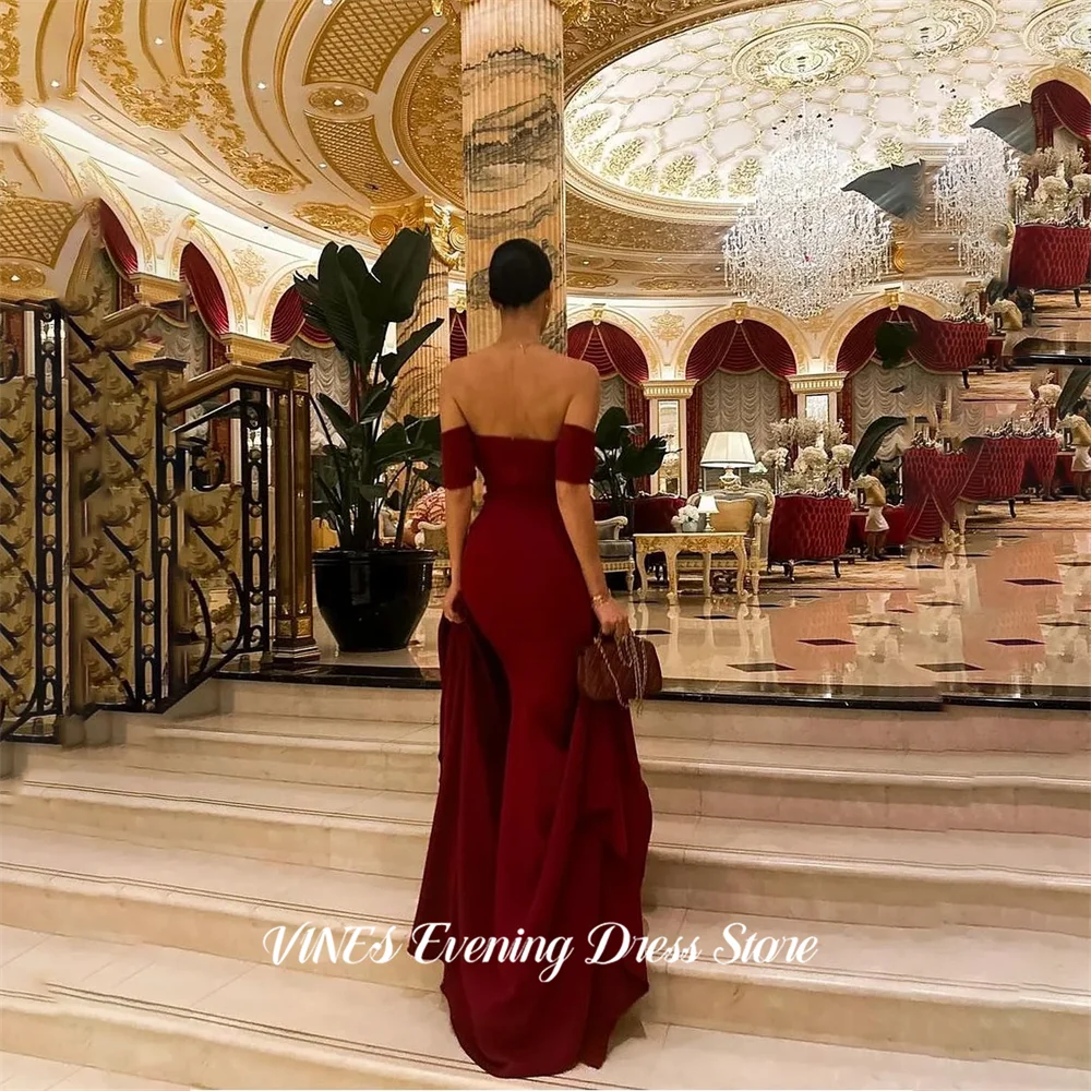 

VINES Burgundy Evening Dresses Off the Shoulder Gala Dresses Mermaid Satin Formal Dresses Elegant Train Party Dress Customized