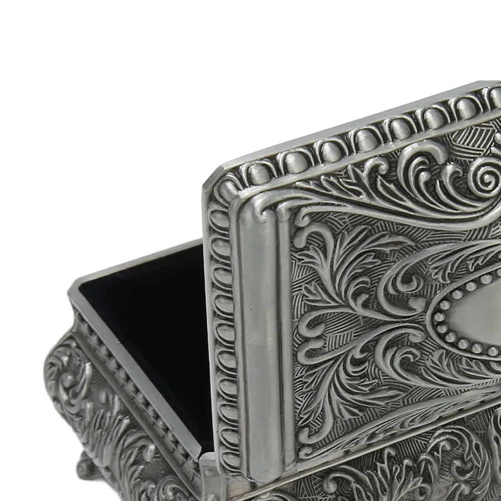 Jewelry Boxes Antique Vintage Jewelry Box Silver Rectangular Musical Jewelry Box Floral Engraved Metal Trinket Box For Women