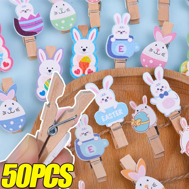 Pinces à Photo en Bois en Forme de Lapin Mignon, 1 à 50 Pièces, Artisanat Fait à la Main, pour Papier Mémo, Bricolage, Fournitures de Décoration pour la Maison, ixde Pâques