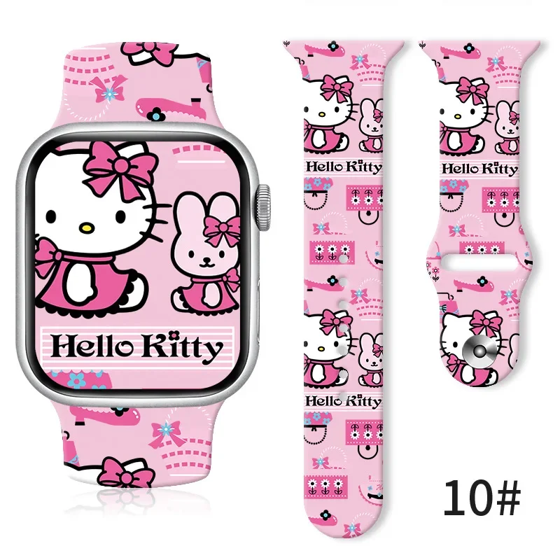 Sanrio Hello Kitty Printed Strap for Apple Watch Band 49mm 45 44 41 40mm 38mm Silicone Bracelet IWatch Series 8 7 6 3 5 4 Strap