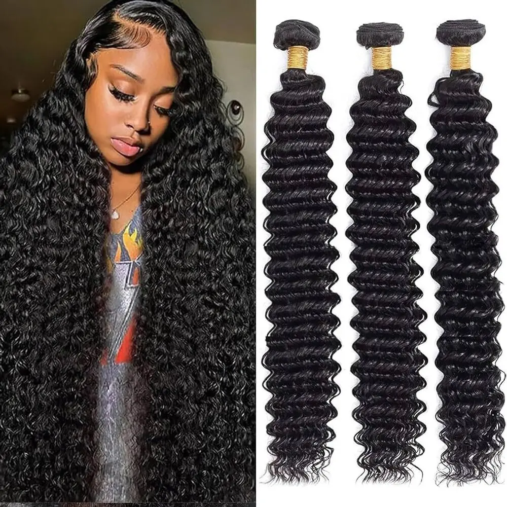 

30 40 Inch Natural Colored Deep Wave Bundles 1/3/4 Pcs 100% Human Hair Raw Virgin Unprocessed Brazilian Bundles Extension