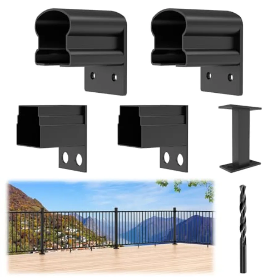 

4 Pack Aluminum Deck Railing Bracket Connector with Level Feet and Drill, Fixed Railing Bracket, Textured AAMA 2604 Powder-Coat