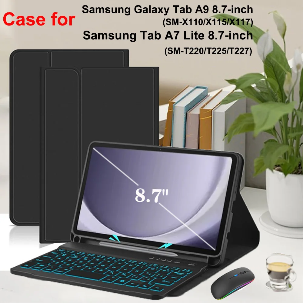 

Чехол для Samsung Galaxy Tab A9 8,7 дюйма, чехол с беспроводной Bluetooth-клавиатурой для Galaxy Tab A7 Lite 8,7 дюйма, умный чехол-подставка Samsung