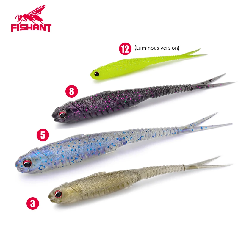 FISHANT شوكة الذيل الطعم الناعم 2.5 "3.1" واقعية سيليكون noctilucent العائمة ل باس بايك القفز الصيد السحر