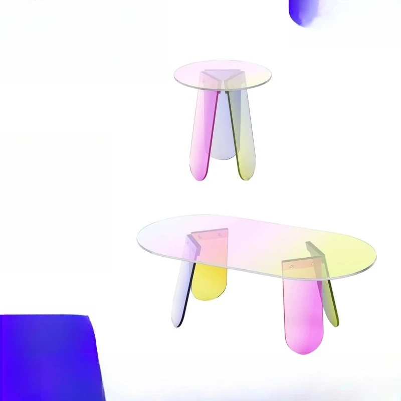 Acrylic colorful coffee table gradual change round rainbow table fashion coffee acrylic edge table
