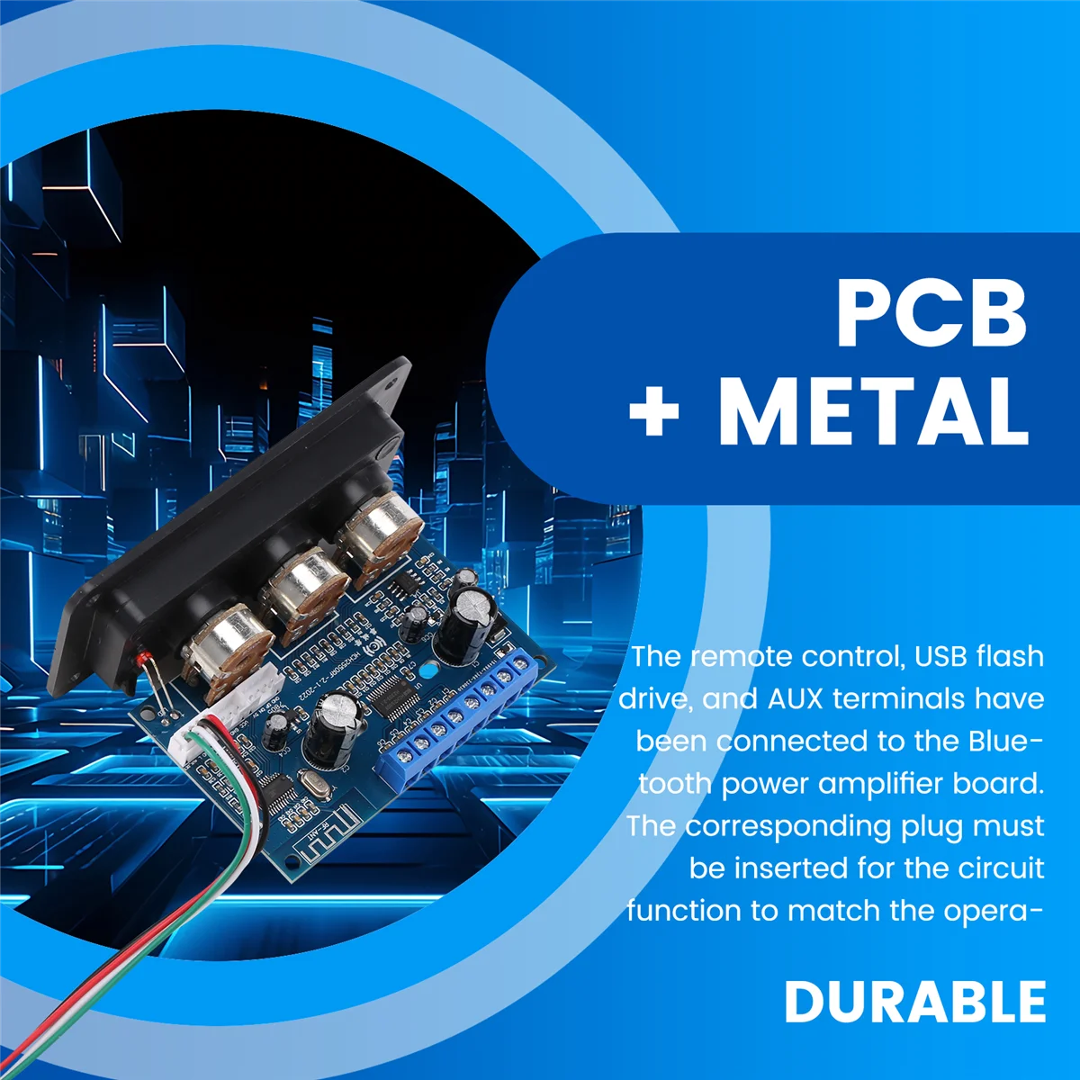 AT412.1 Channel Digital Power Amplifier Board+AUX Audio Cable 2x25W+50W BT5.0 Subwoofer Class D Amplifier Board DC12-20V