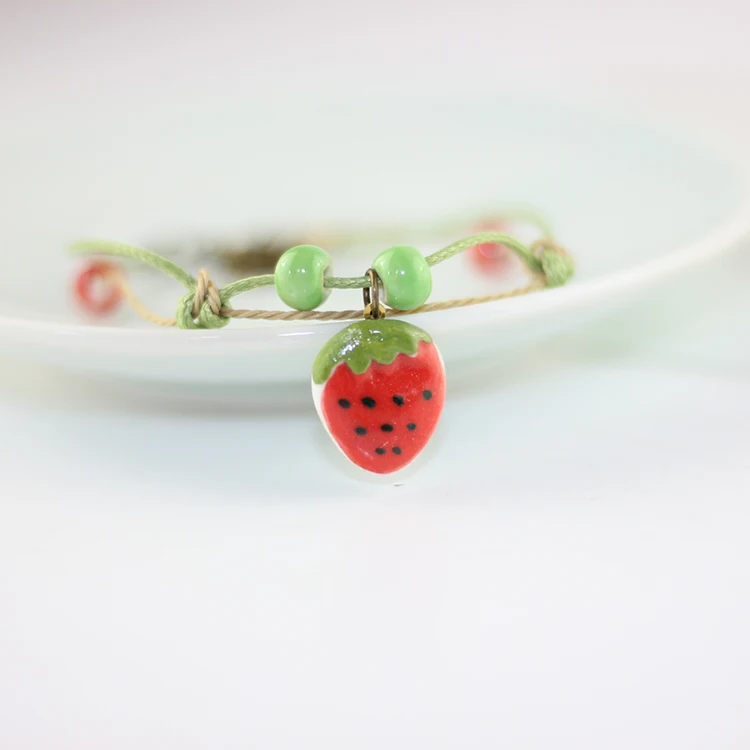 Miredo jewelry wholesale cute little strawberry watermelon clavicle necklace ceramic pendants twitter woven chain necklace #5182