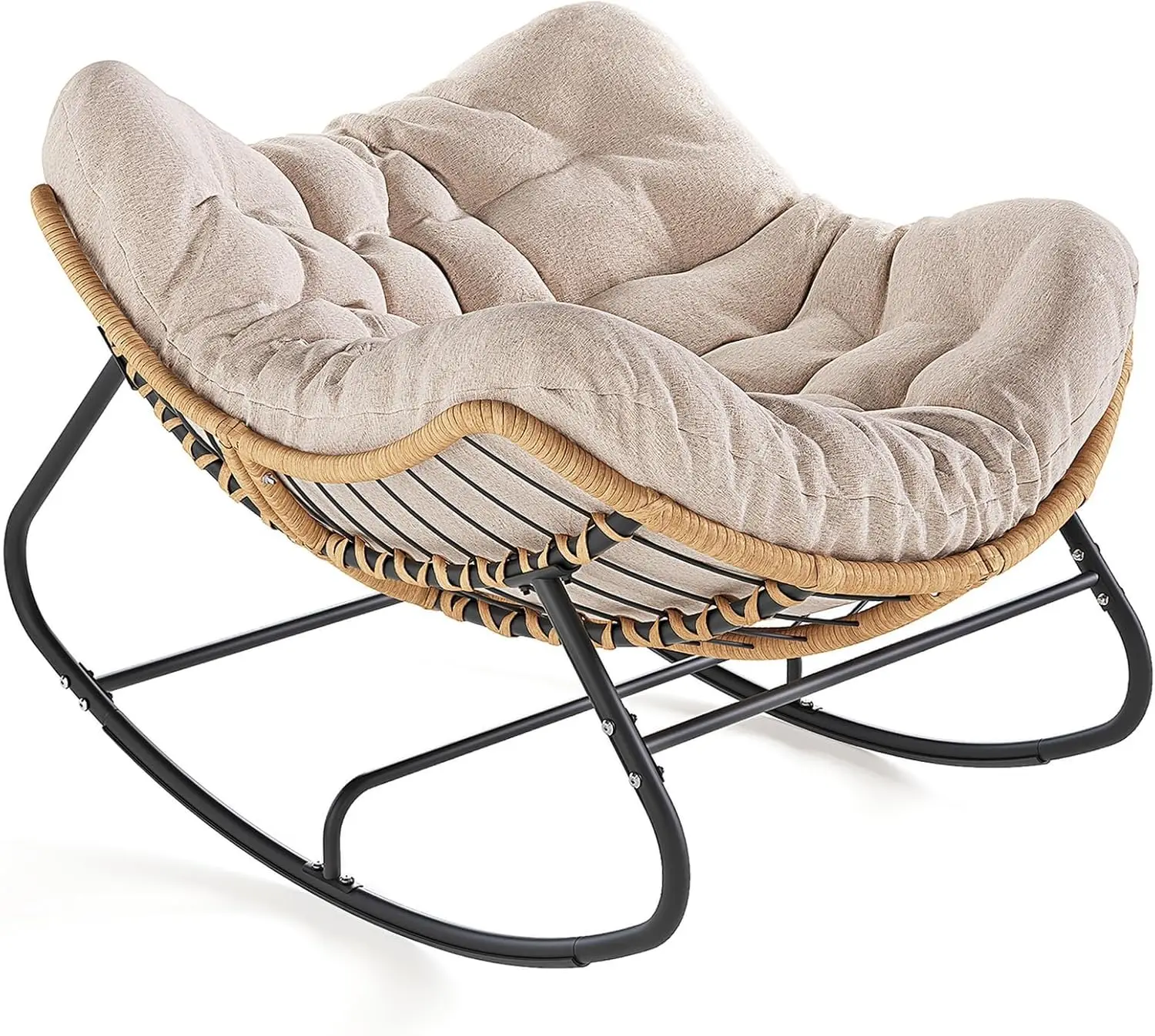 

Oversized Outdoor Patio Papasan Rocker Wicker Egg Chair Comfy Reading Lounge Indoor Outdoor Cream
