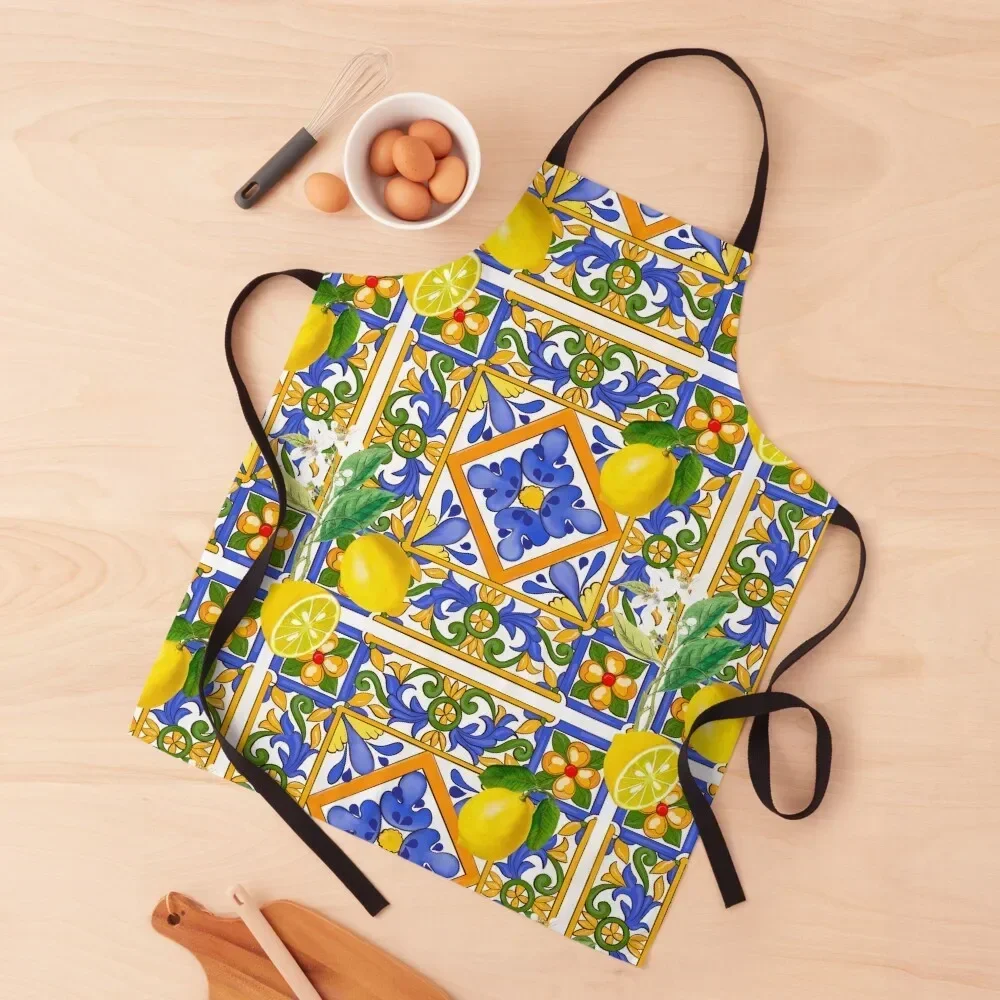 

Summer ,Sicilian tiles ,citrus,oranges,majolica,lemons ,Mediterranean Apron Men's Kitchen Apron