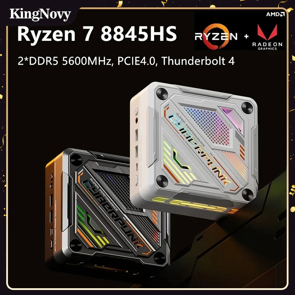 AMD 데스크탑 게이밍 미니 컴퓨터, 라이젠 7, 8845HS, 7840HS, 사이버펑크 윈도우 11, DDR5, 5600MHz, 2.5G, 2 LAN, 사무실 와이파이 6