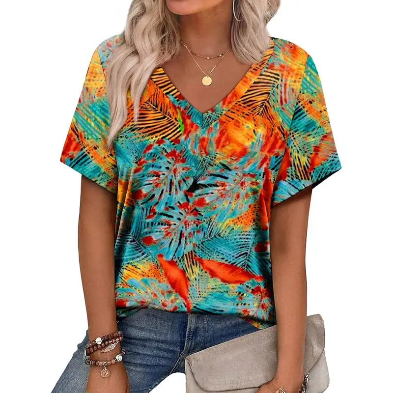 Womens Summer Tops 2026 Short Sleeve Shirts Trendy Dressy Casual Vacation Outfits Printed