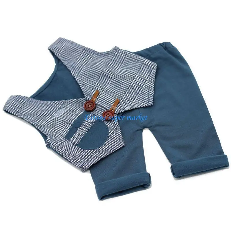 090B Newborn Photo Clothing Props Little Gentleman Plaid Vest  Shorts Suit 3 Colors