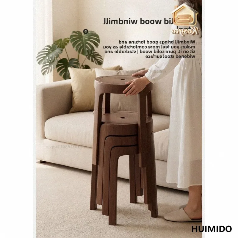 Solid wood stool can be stacked dining table, household living room hospitality spare strong and durable stacked stool