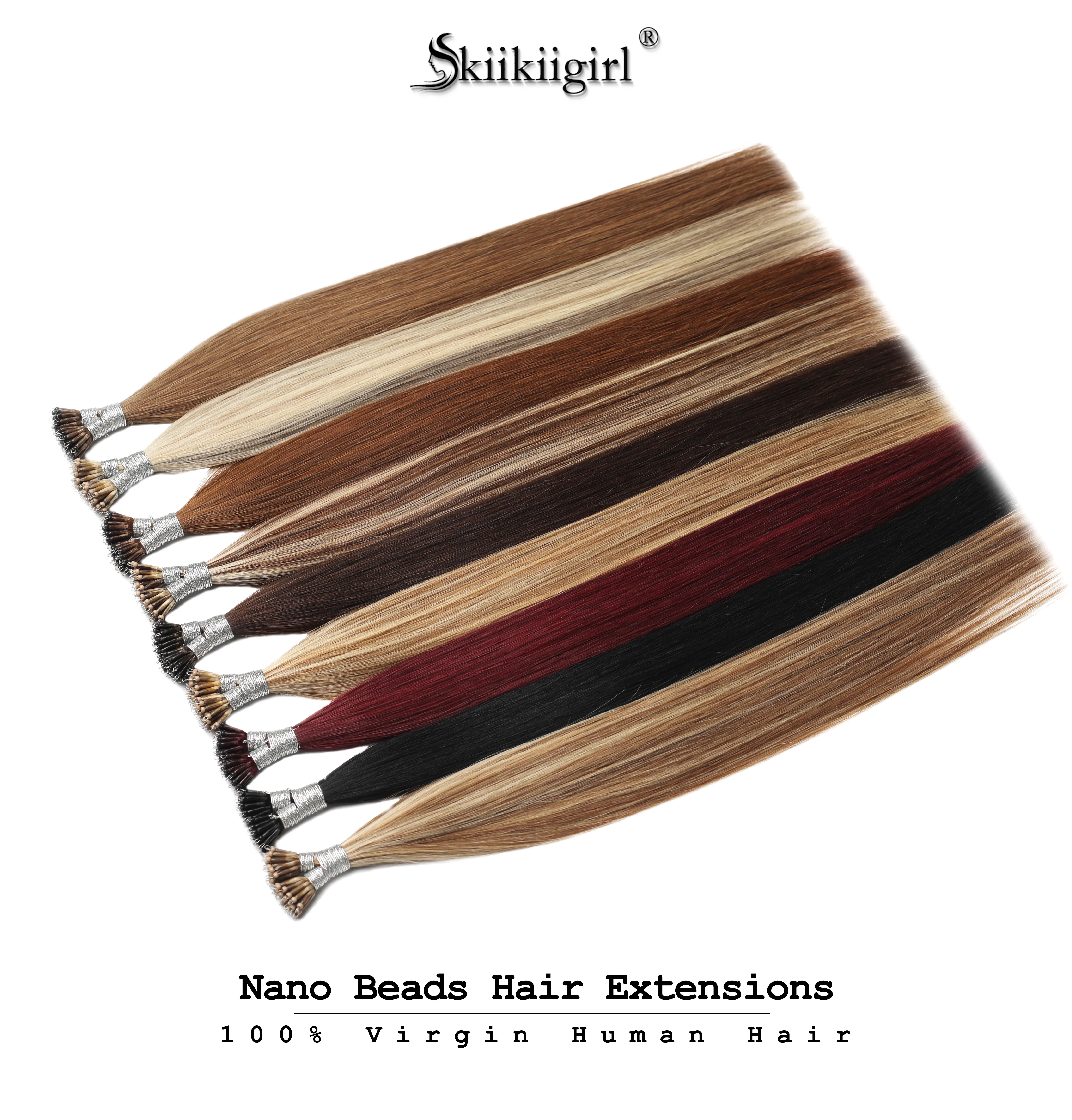 Straight Nano Rings Real Human Natural Hair Extensions Brazilan Remy Micro Beads Ring Hair Extension 1g/strand 100s/set