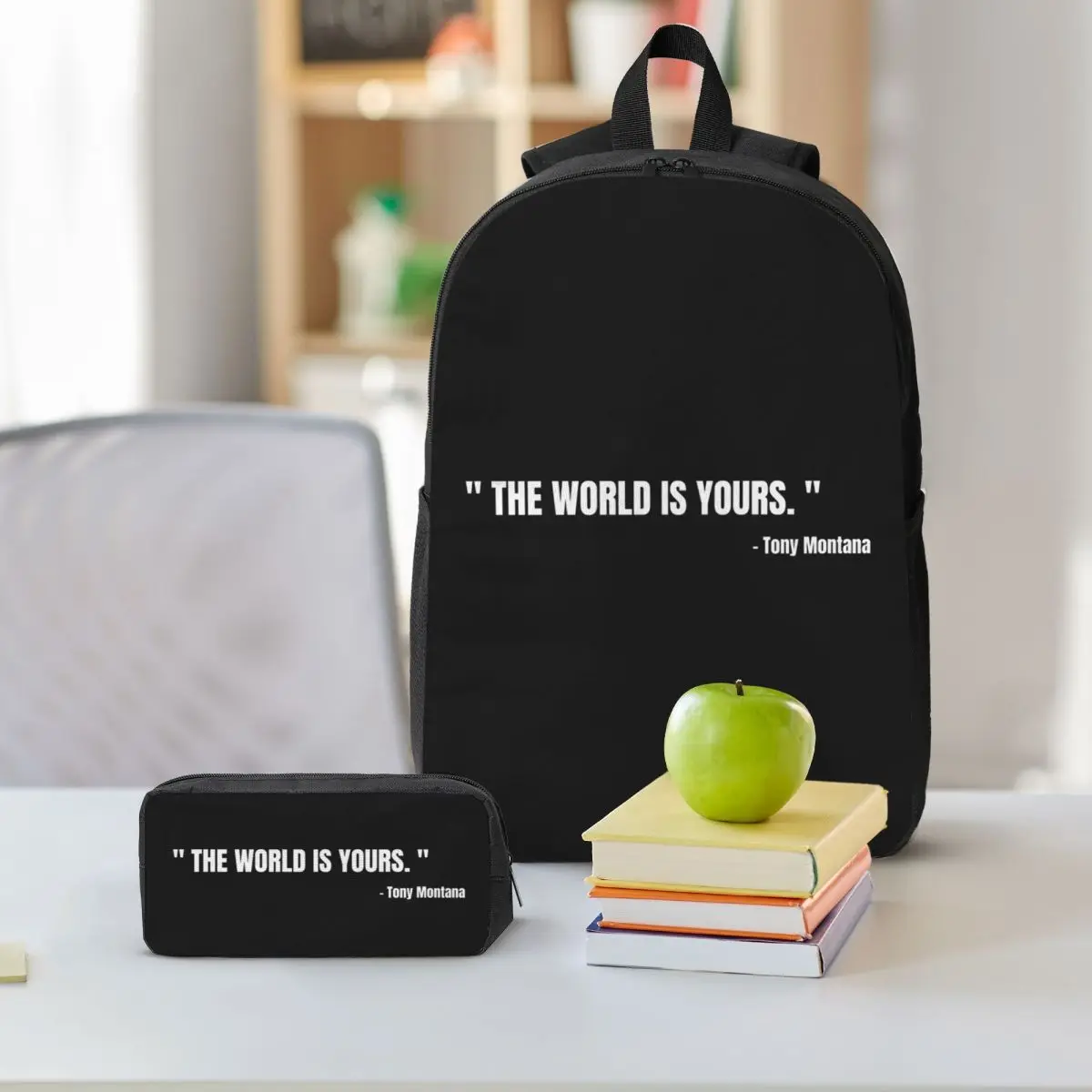 Scarface Tony Montana The World Is Yours Movie Backpack BookBag School Bag Shoulder Bags 3ps Insulated Lunch Bag Pencil Case