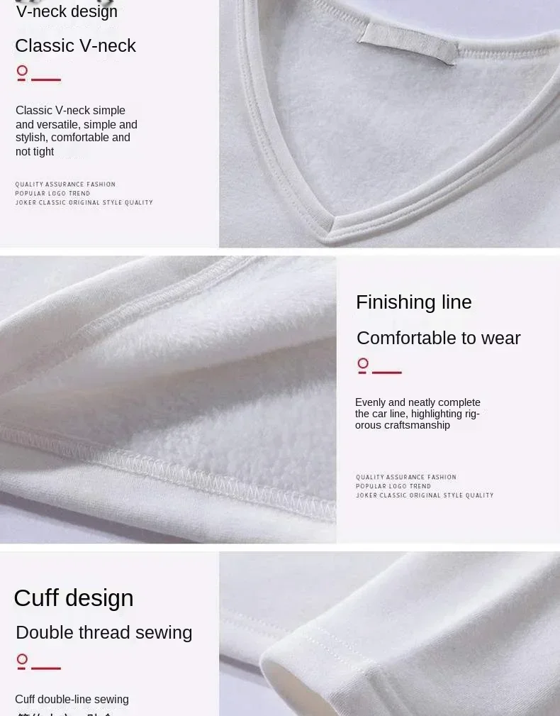 Herbst-Winter Herren Langarm-Oberteil aus dickem Samt für junge Männer, V-Ausschnitt, schmale Passform, einfarbiges, warmes T-Shirt, Basis-Shirt – Detail 10