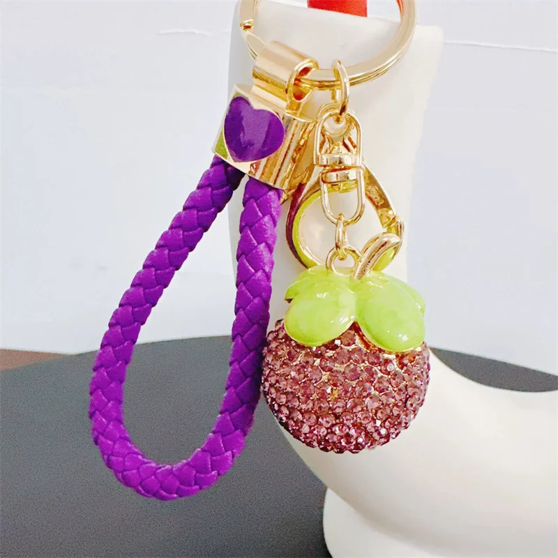 Cute Rhinestone Fruit Charms Keychain Lovely Fruit Pendants Keyrings For Women Kids Car Key Decor Party Jewelry Gift - view 4