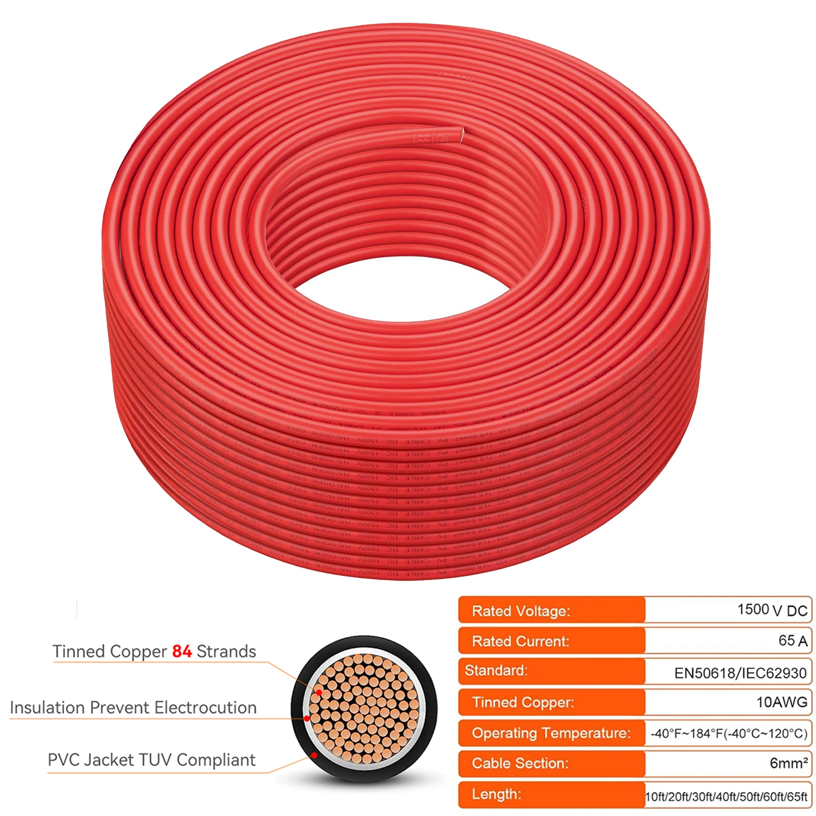 PowMr EU 100M 328FT zonne-energiekabel 6 mm 2 10AWG draad PV fotovoltaïsche kabel TUV-kabel voor PV-panelen Aansluiting Rood Zwart Jack