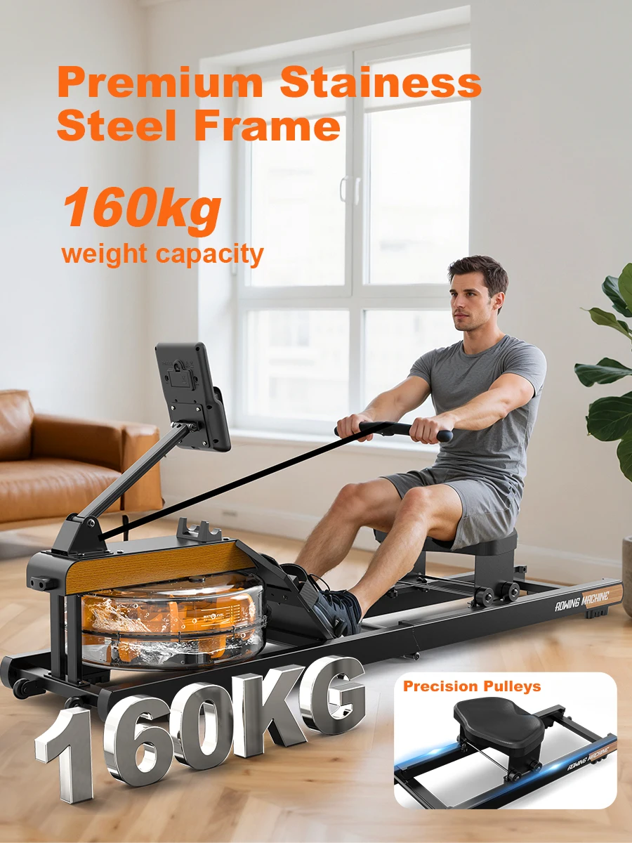 Opvouwbare Waterroeimachine Home Fitness Roeitrainer met Bluetooth-monitor, 160KG Max. belastbaarheid Indoor fitnessapparaat - afbeelding 2