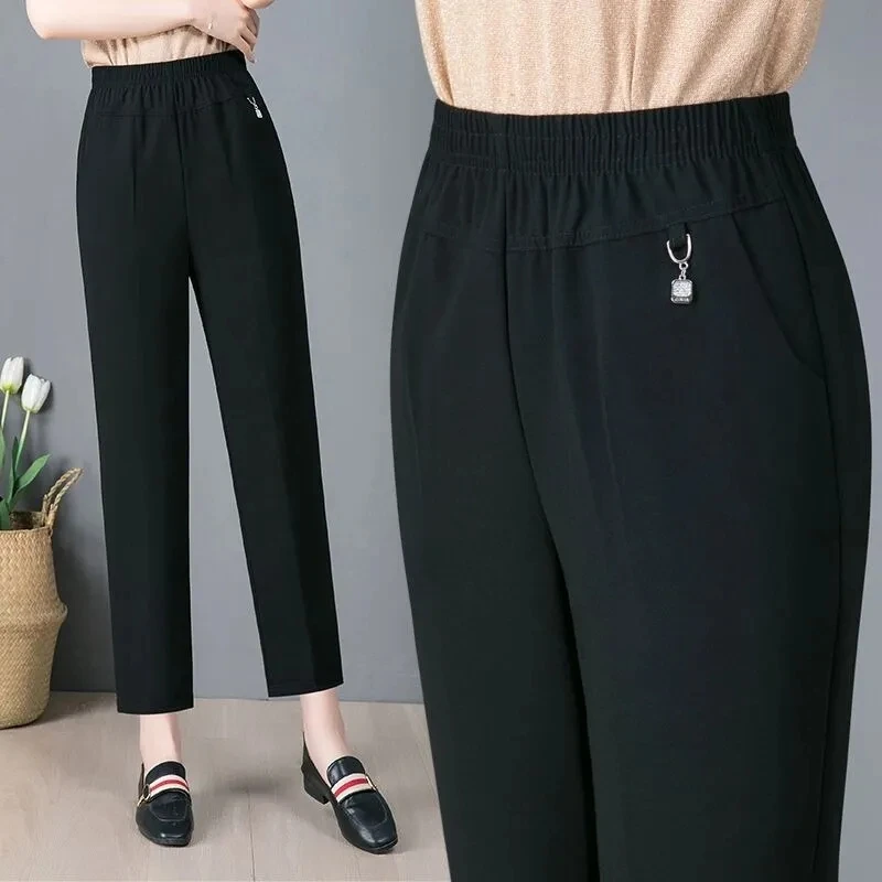 

Spring Autumn Women Pants New Elastic High Waist Casual Pants Plus Size Middle-aged Older Female Straight Pants Summer Trousers