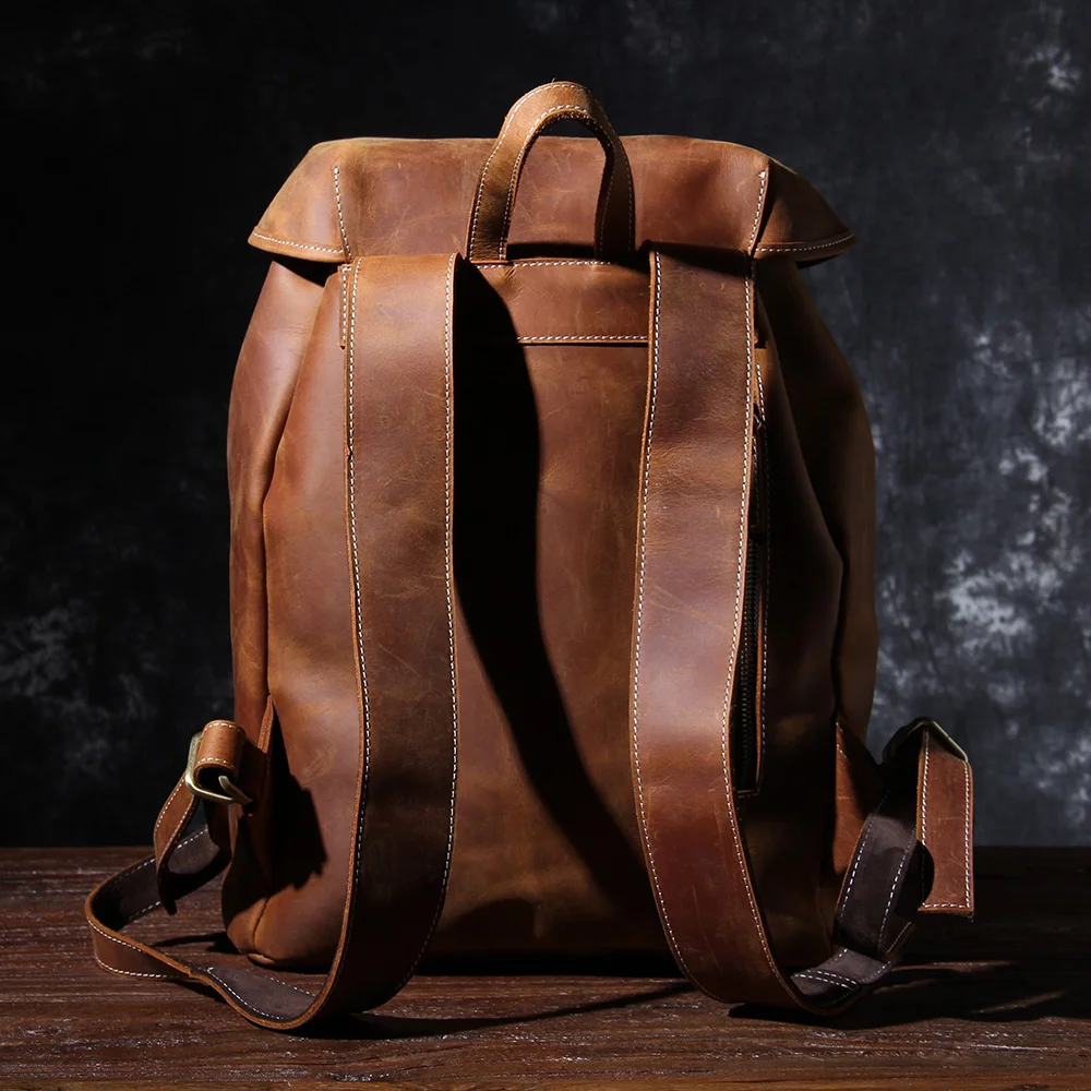 S.WORKER Vintage Echtleder-Rucksack für Herren, Reise-Vintage-Crazy-Horse-Schultasche, Große Laptop-Schultertasche aus Rindsleder für Männer – Detail 9
