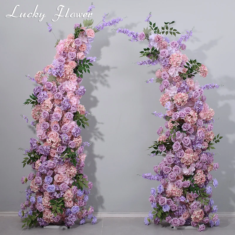 

Purple Pink Style Wedding Arrangement Artificial Flower Row Horn Shape Floral Arch Backdrop Stage Decoration Exhibition Decor