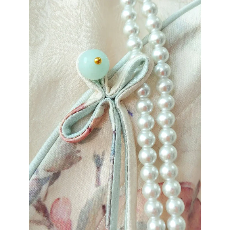 Nowa bluzka żakardowa w chińskim stylu damska letnia nowa vintage okrągły kołnierzyk codzienna koszula zapinana na guziki damska koszula