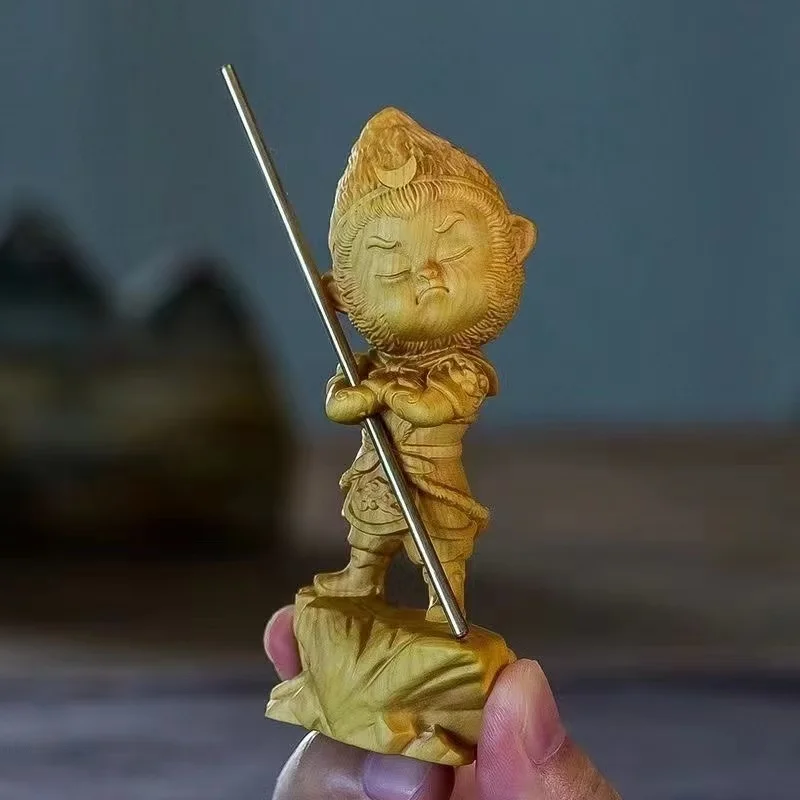 Wood Carving Sun WuKong Sculptures and Figurines Chinese Characteristic Characters Home Room Office Anime Figures Decoration