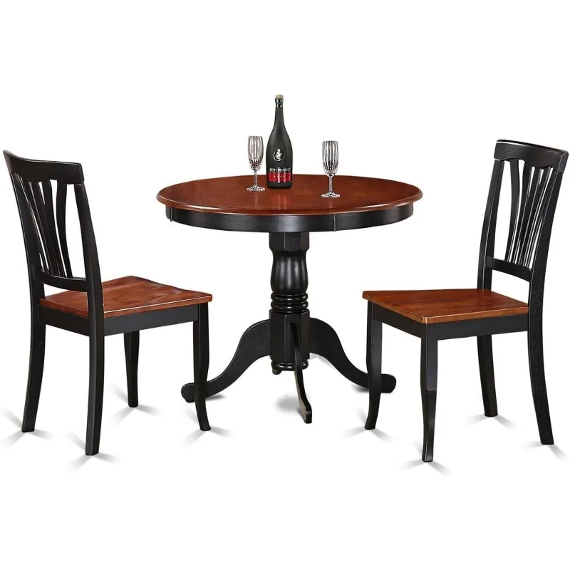 3 Piece Kitchen Table Set for Small Spaces Contains A Round Dining Table with Pedestal and 2 Dining Room Chairs