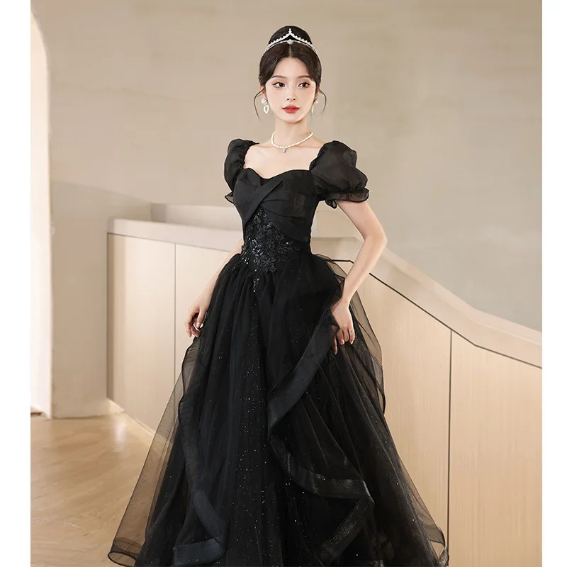 Women\'s Evening Party Dress Backless Lace-up Court Style Black Long Skirt Dubai Elegant Banquet Prom Dress for Women Vestidos