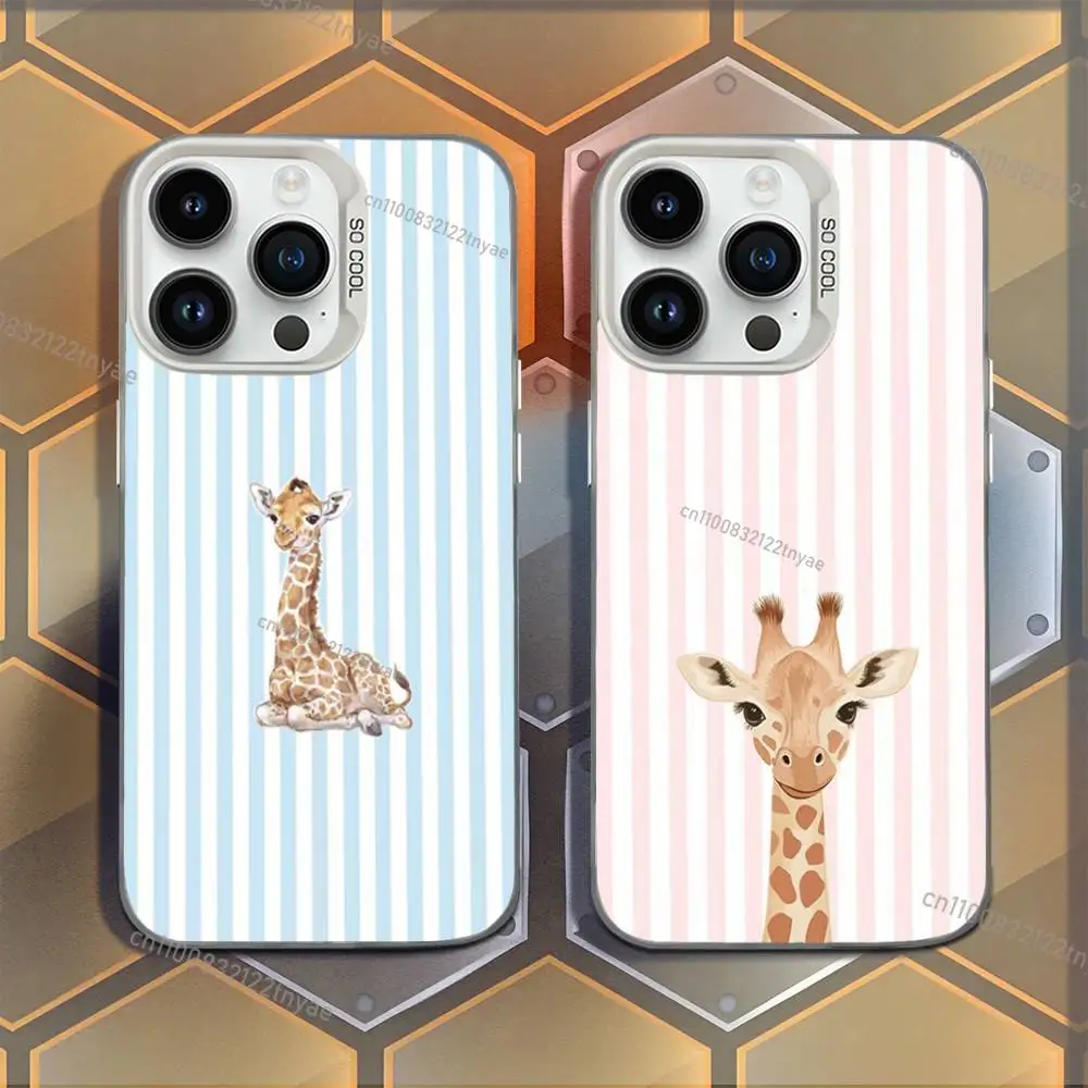 

Striped Background Giraffe Phone Case For iPhone 17,16,15,14,13,12,11,Mini,Pro,E,MAX White Candy Matte Shockproof Cover