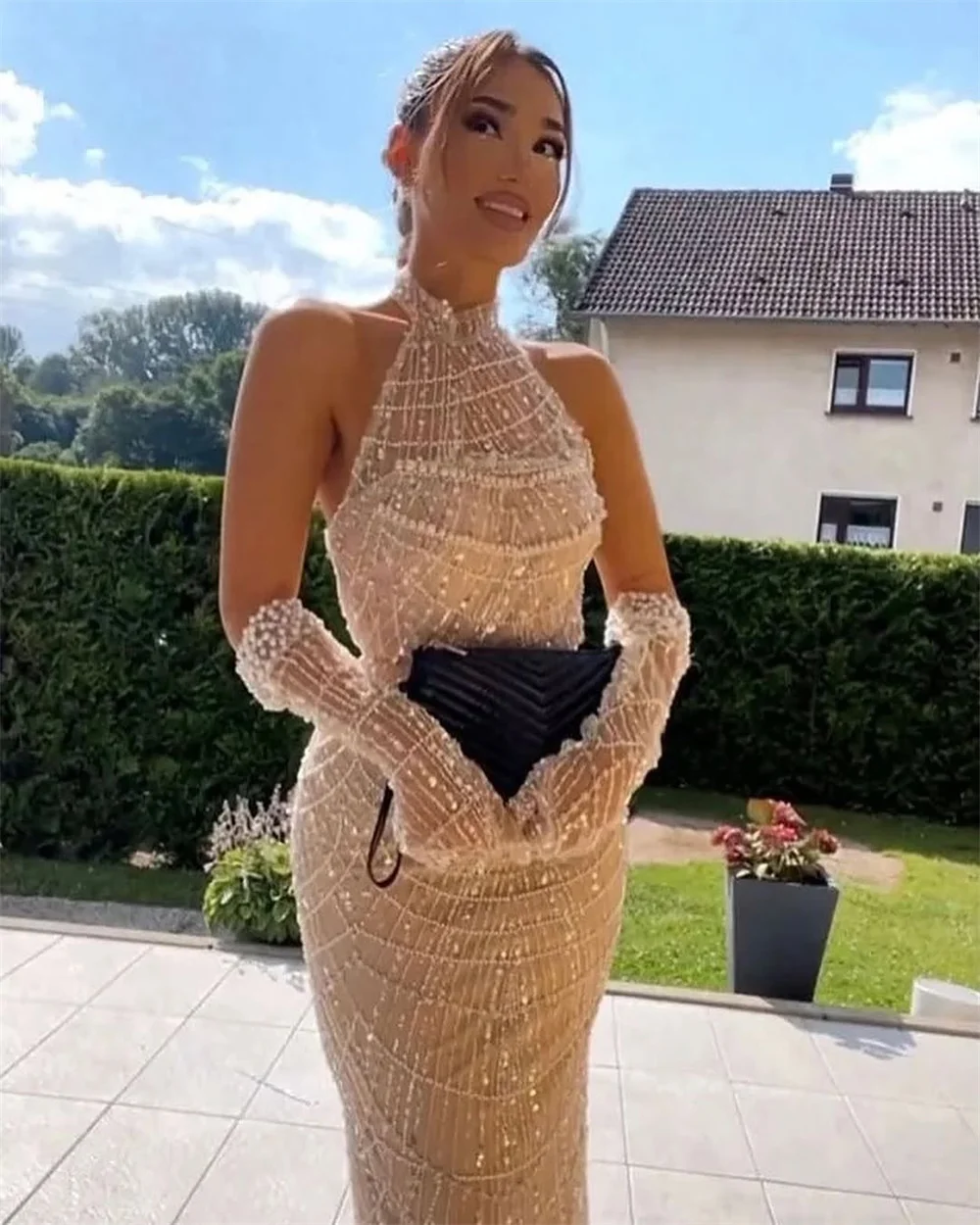 Mila Halter Neck Beading Mermaid Prom Dresses 2025 Sleeveless Evening Dresses Luxury Floor-Length Zip Customized Party Dresses