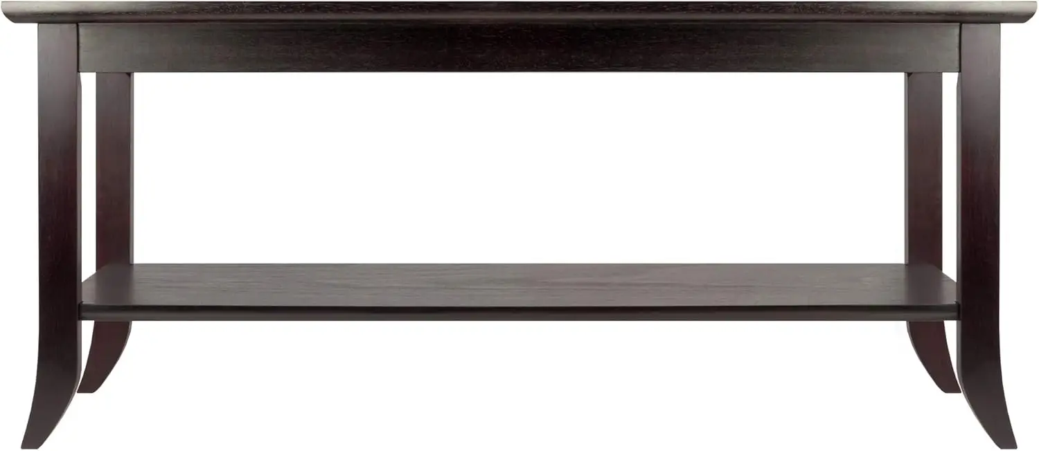 Winsome Genoa Rectangular Coffee Table with Glass Top And Shelf, Espresso