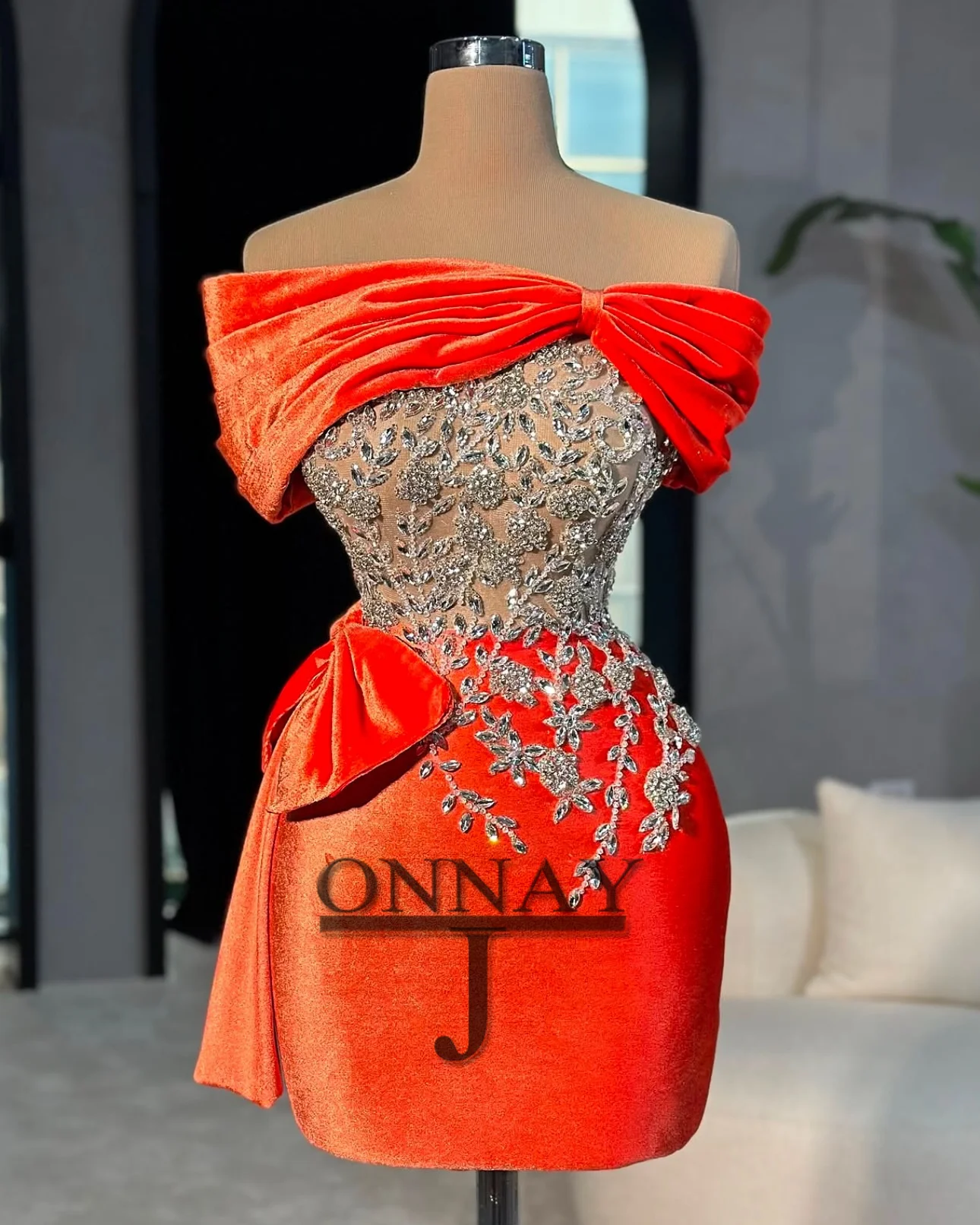 D2514 Customized Velvet Mini Crystals Homecoming Dresses Short for Women Saudi Arabric Gala Cocktail Dress Plus image 2