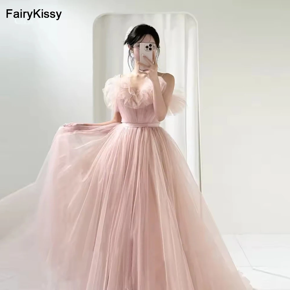 

FairyKissy Fairy Blush Pink Tulle Wedding Party Dresses Korea Photo shoot Straps Off Shoulder Bridal Gowns Evening Customized