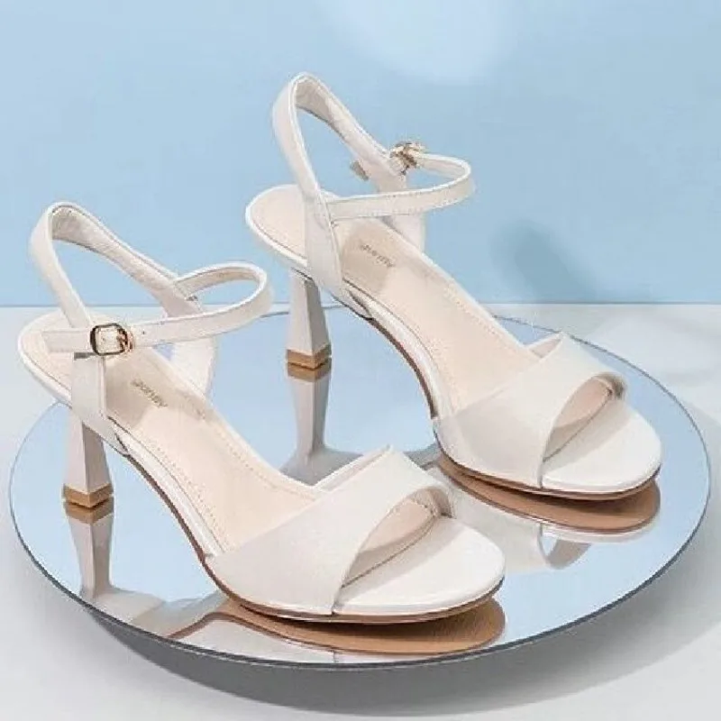 Sandals for Women Thin Heels Summer Small and Fresh Easiest for Matchfashion, One-piece Buckle Round Toe Skirt, Open-toe Sandals
