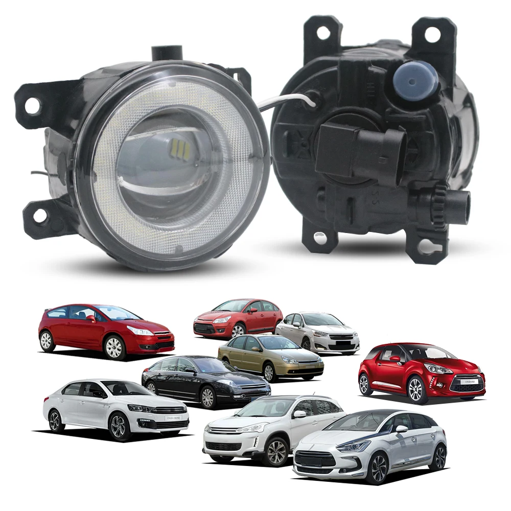 2X LED Fog Lights For Citroen C3 C4 C5 C6 DS3 DS4 DS5 C-Elysee C-Crosser Berlingo C-Zero With Glass Lens Angel Eyes DRL Car Lamp