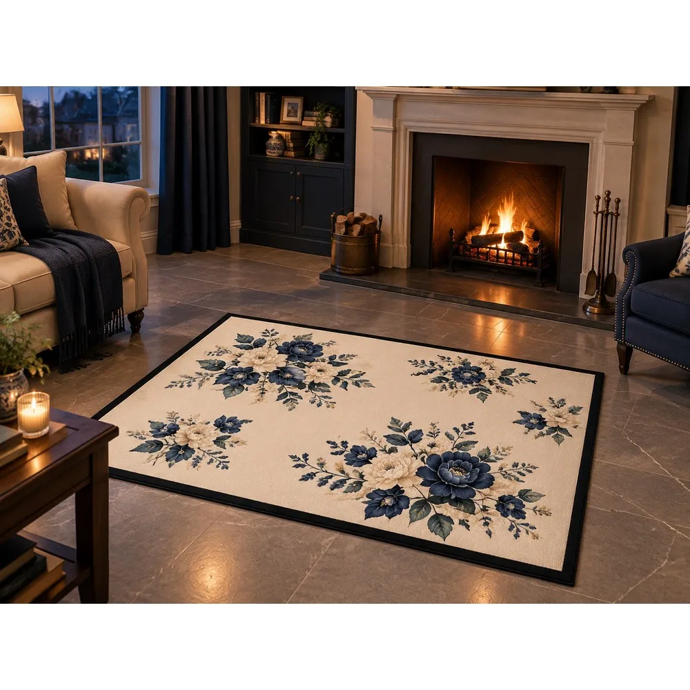 VIKAMA British Navy Cream Arts Crafts Flannel Door Mat, Quick Dry Non-Slip Floor Mat, UK Home Decor for Home, Entryway