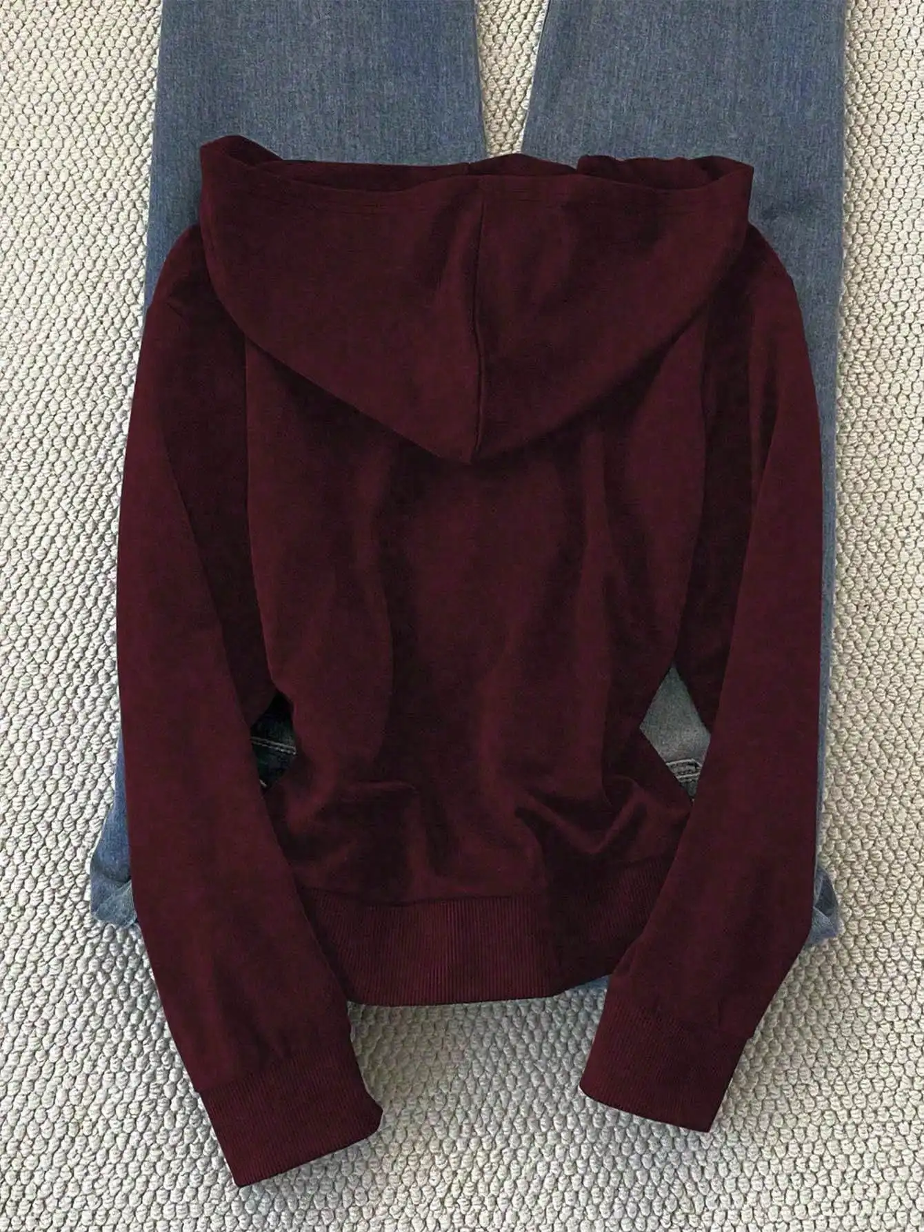 Bordeauxrode dames hoodie met rits en geborduurd logo, slim fit casual sweatshirt jack