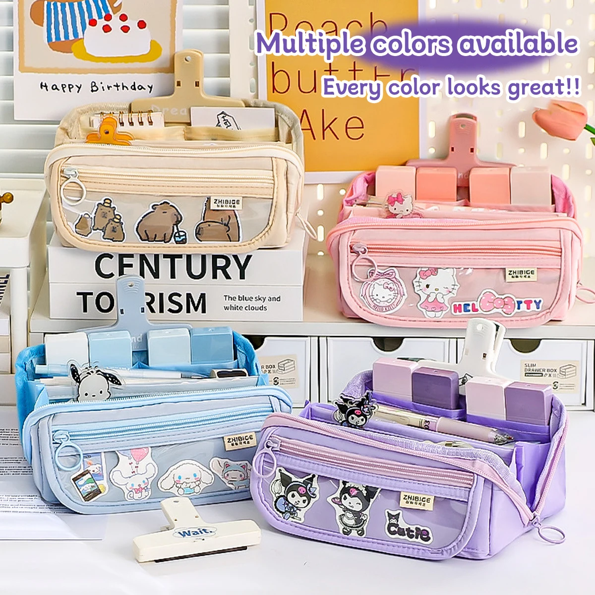 Kawaii Girly Pencil Case Large Capacity Female Student Stationery Bag High Value Pencil Bag Multifunctional Learning Supplies