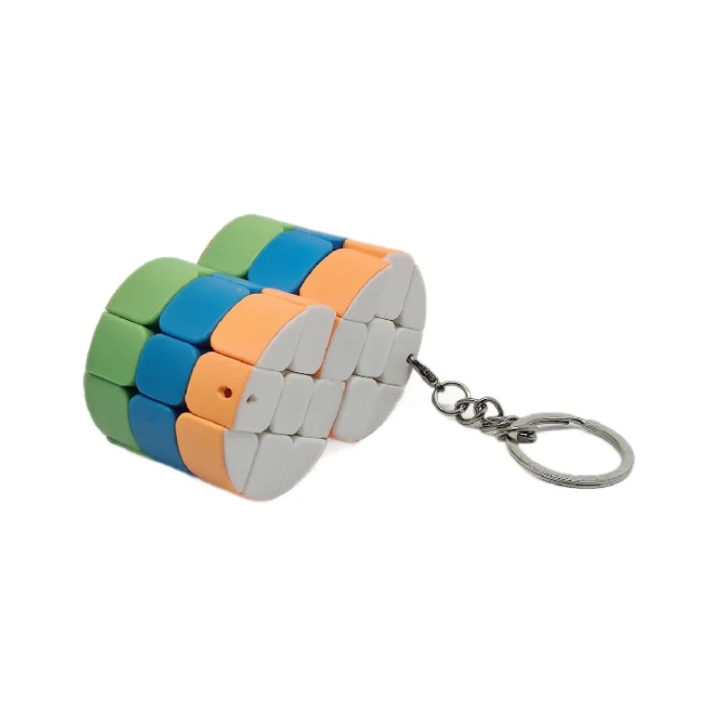 Mini cubo mágico cilíndrico de três camadas, chaveiros siameses, diversão e dificuldade, cubo de rotação restrito, brinquedo multiplicado